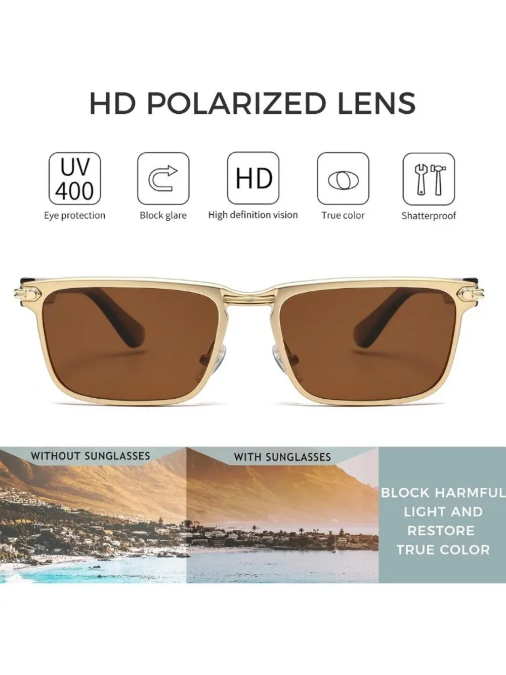 Retro Rectangle Sunglasses for Men | Chunky Square Shades | Polarized UV400